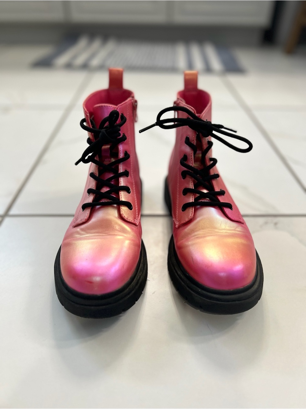 art class Iridescent Pink Combat Boots with Black Laces